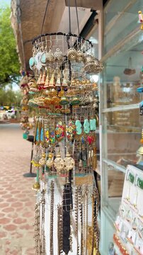 Colorful Traditional Pakistani Handmade Earrings Display at Lok Virsa Museum in Islamabad, Cultural Souvenir Shop