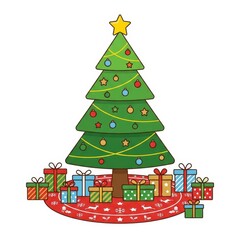 Naklejka premium Christmas tree with presents and decorations