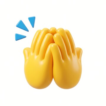 A 3d rendered yellow emoji of hands pressed together in prayer or a thank you gesture