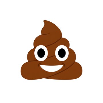 A cute brown cartoon poop emoji character with big eyes and a happy smiling face