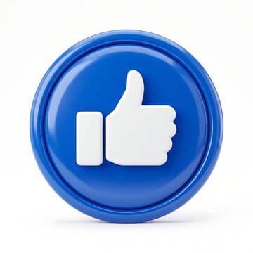 Three dimensional blue circle icon with a white thumbs up symbol for social media marketing