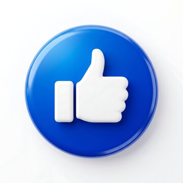 A 3d rendered blue circular icon featuring a white thumbs up symbol for social media