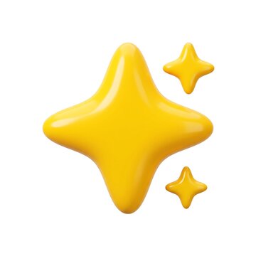 Three dimensional yellow shiny star icons isolated on a white background for digital design projects