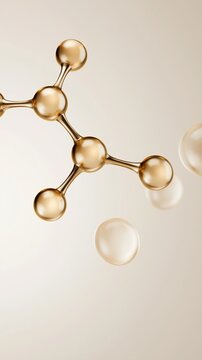 Golden molecular structure visualizing cosmetic science, luxury skincare, and beauty essence ingredients
