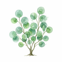 Obraz premium A flourishing green botanical plant with round leaves painted in soft pigment styles represents natural growth and garden vitality suitable for creative projects needing refreshing organic