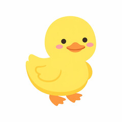 Fototapeta premium A cute small yellow duckling character featuring a cheerful face and bright orange feet represents the joy of springtime nature discovery in a playful manner for children educational activity