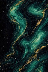 Obraz premium Abstract teal and gold marbled pattern with swirling cosmic design.