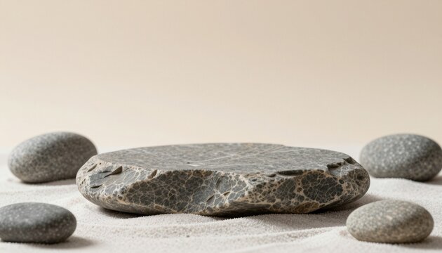 Minimalist scene with textured slate stone serving as a natural podium for product display