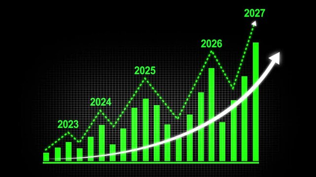 Business growth concept in allusive graph chart showing marketing sales profit increasing to future target . Excellent financial status of corporate business rise up by yearly,
