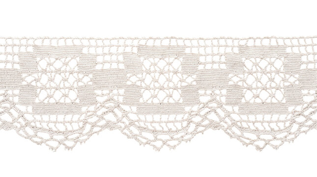 White geometric crochet lace trim border texture on a transparent background