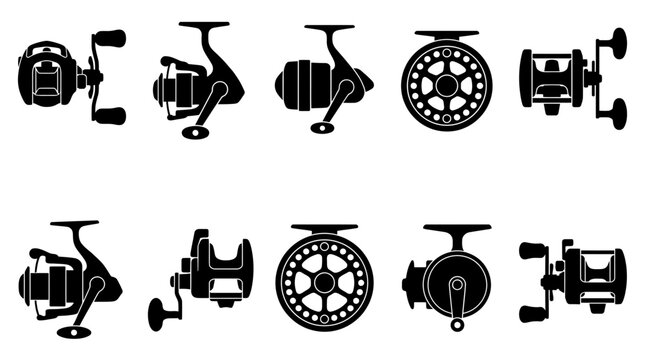 Fishing Reel Silhouette Vector Set Collection of Different Types and Styles of Fishing Gear