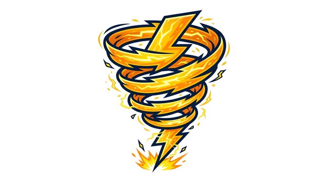 Dynamic cartoon lightning bolt forming a powerful tornado