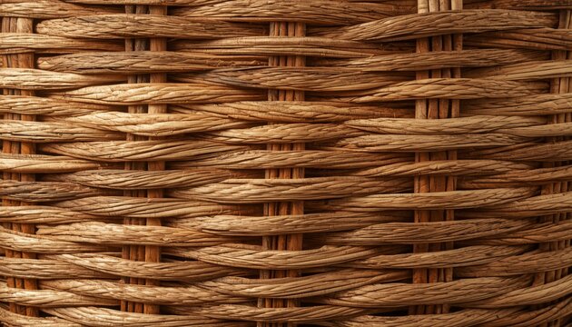 Natural brown woven wicker pattern basket macro texture background detail