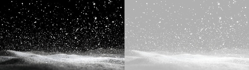 Snowfall overlay effect with snowy landscape. Sparkling winter snow drifts on transparent background © Алекс Ачкасов