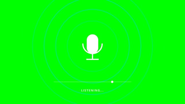 Animated microphone icon with expanding sound waves on a green screen motion background video clip