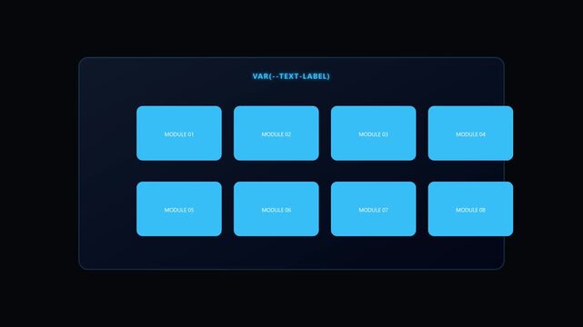 Interactive dashboard interface modules activating sequentially in this professional dark mode digital motion animation video clip