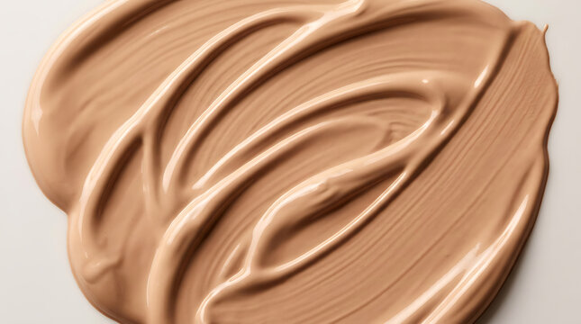 Smear of liquid foundation makeup on white background.