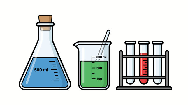 Laboratory Glassware Set with Flask Beaker and Test Tubes