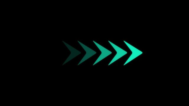 A sequence of five cyan arrows pointing to the right arranged in a horizontal line against a solid black background representing progress and direction