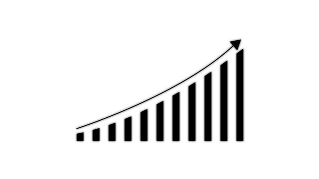 Black bar chart showing upward growth trend with an arrow pointing up isolated on a white background for business and financial reports