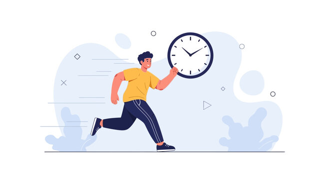 Man Running with Clock, Concept of Time Management and Urgency