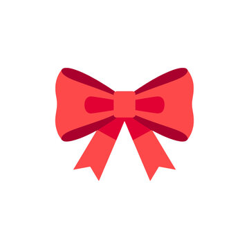 Red decorative gift ribbon bow flat vector icon on transparent background