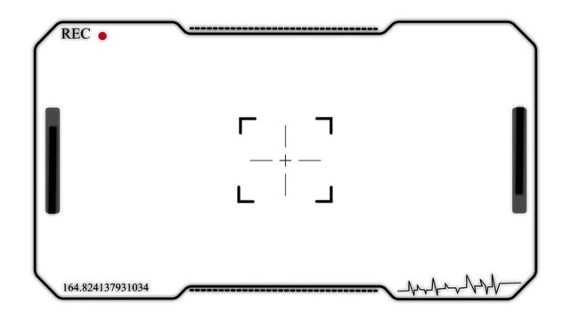 Digital camera recording interface overlay with a white background featuring a central focus reticle and a heart rate monitor pulse line