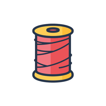 Red sewing thread spool vector icon on transparent background