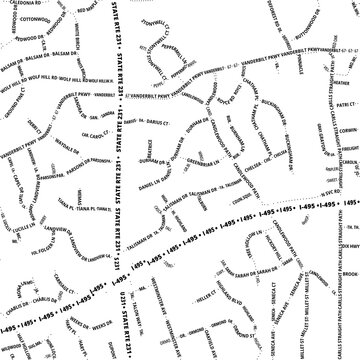 Typographic Map of the City Dix Hills (New York, USA) showing the city center only with street names