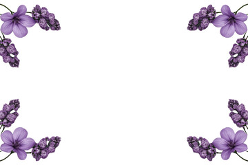Obraz premium Delicate purple flower corner border isolated on transparent background