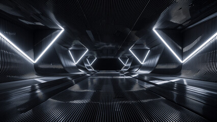 Obraz premium Futuristic dark tunnel with glowing neon lights