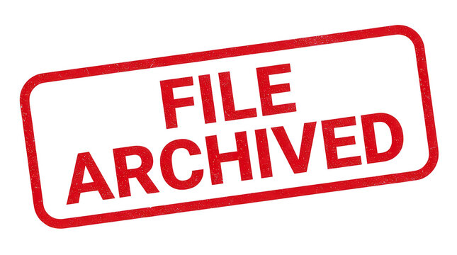 Red file archived rubber stamp impression with a rectangular border isolated on transparent background