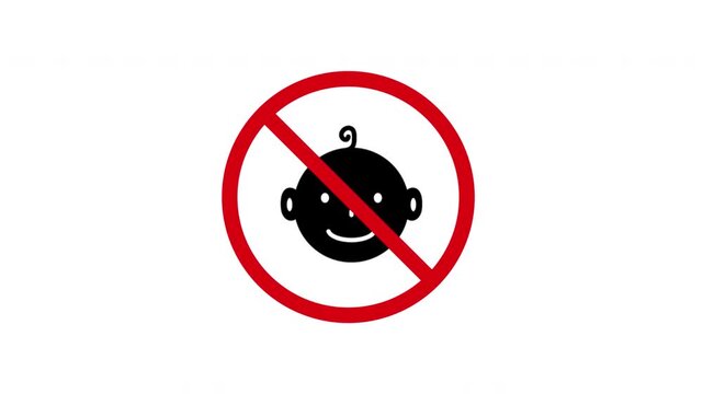 No Baby Prohibition Sign Animated Icon With Alpha Channel. Forbidden Baby Warning And Restriction Motion Graphic. Stop And Ban Notice. On Transparent Background