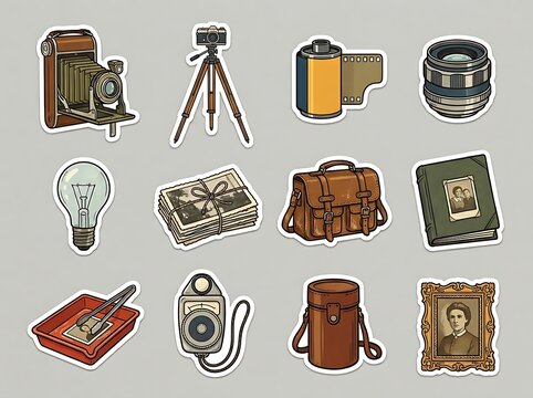 Antique photography equipment vintage sticker pack