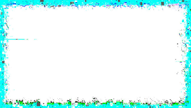 Blue Digital Glitch Frame Border PNG with Transparent Background, Pixel Distortion, RGB Static Noise Effect, Futuristic Cyber Tech Overlay, Abstract Isolated Frame Clipart
