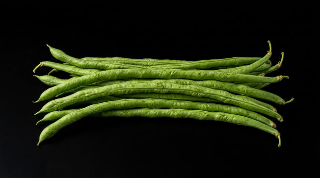Fresh Bangladeshi Yardlong Beans (Borboti) Isolated on Black Background, Premium Organic Food Photography