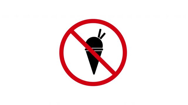 No Ice Cream Prohibition Sign Animated Icon With Alpha Channel. Forbidden Ice Cream Warning And Restriction Motion Graphic. Stop And Ban Notice. On Transparent Background