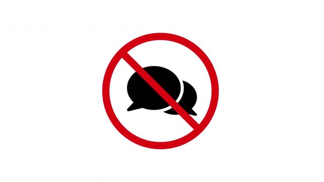 No Chatting Prohibition Sign Animated Icon With Alpha Channel. Forbidden Conversation Warning And Restriction Motion Graphic. Stop And Ban Notice. On Transparent Background
