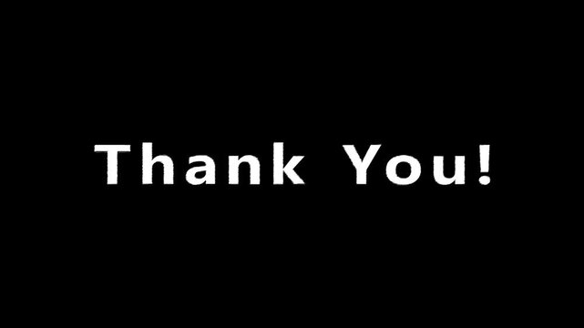 The phrase Thank You written in bold white capital letters with an exclamation mark on a solid black background expressing gratitude and appreciation in a clear and concise manner