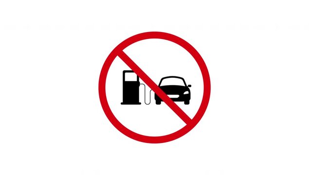 No Fueling Prohibition Sign Animated Icon With Alpha Channel. Forbidden Gasoline Pump And Car Warning And Restriction Motion Graphic. Stop And Ban Notice. On Transparent Background