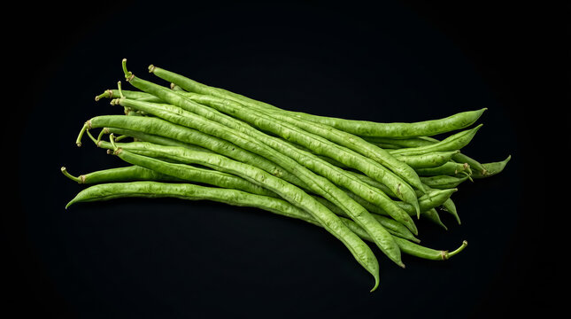 Fresh Bangladeshi Green Beans Isolated on Black Background, Premium Organic Food Photography