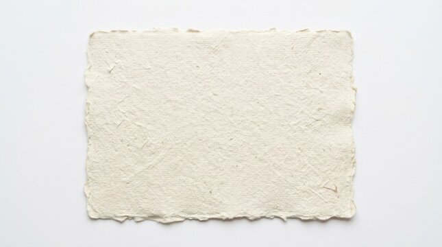 A sheet of textured handmade paper with deckle edges