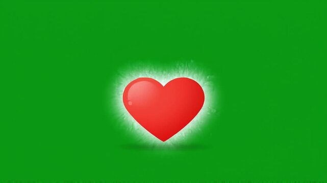 Romantic Red Heart Glow Illustration Isolated on Green Background Screen