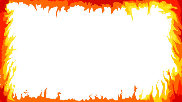 Abstract blazing fire flame frame with rectangular transparent blank space for hot deal banner design isolated