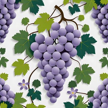 Grapes, grape vines, vine leaves and wildflowers, layered paper-cut style.