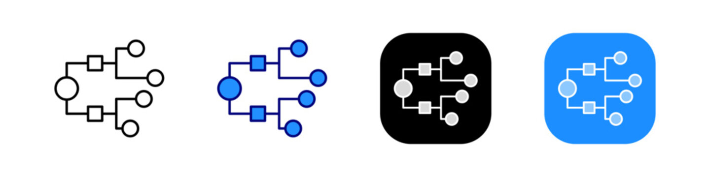 Decision tree diagram vector icon set showing workflow hierarchy and network node symbols for interface