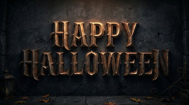A dark and moody 3d metallic text design that says happy halloween perfect for spooky holiday greeting cards and posters