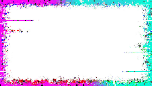 Colorful Digital Glitch Frame Border PNG with Transparent Background, Pixel Distortion, RGB Noise Effect, Futuristic Tech Overlay, Abstract Cyber Error Edge Isolated Clipart
