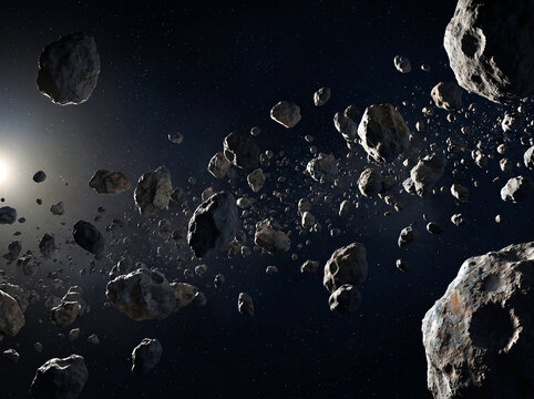 Asteroid field rocky debris scattered 