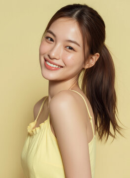korean beauty model, yellow tone, k-beauty